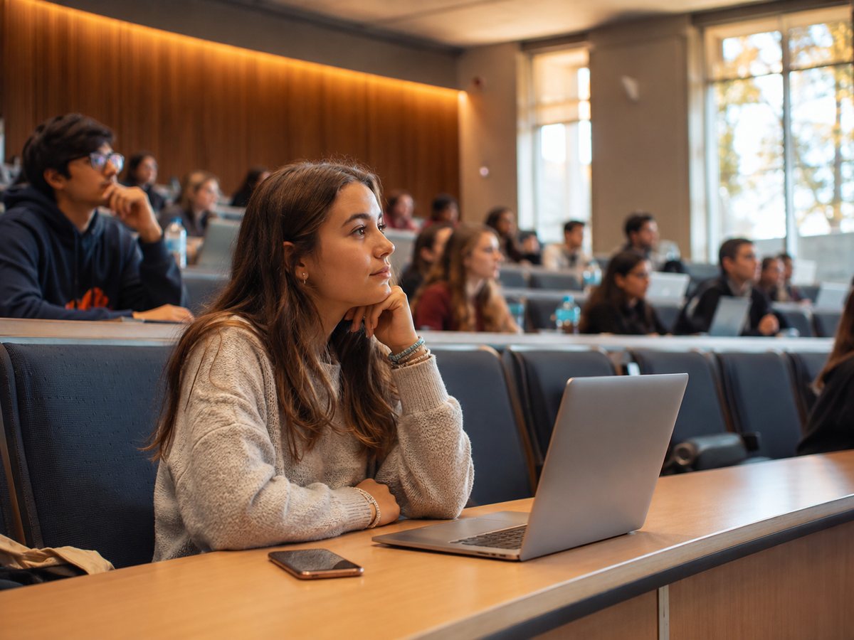 A student in a lecture hall